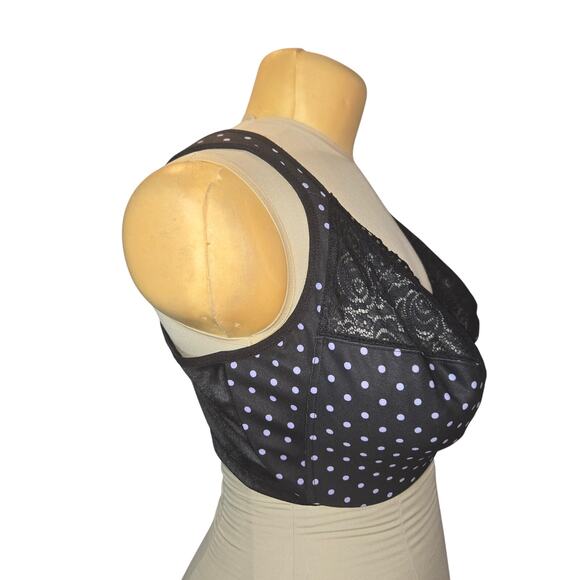 Glamorise Front-Cloure Underwire Bra 44G Black Lace Polka Dot Full Coverage - Picture 3 of 10